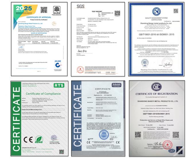 Quality certifications for 6×36WS galvanized steel wire rope